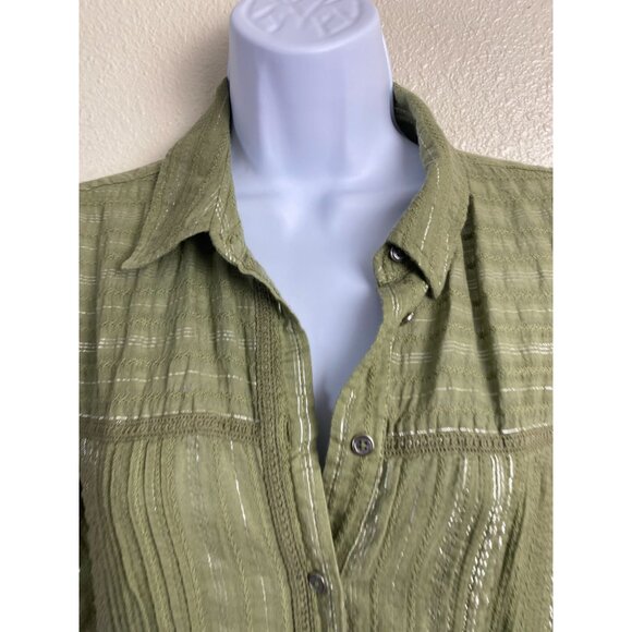 Anthropologie Green Pintuck Shirt Dress Button Up Long Sleeve Women size Small - Picture 10 of 16